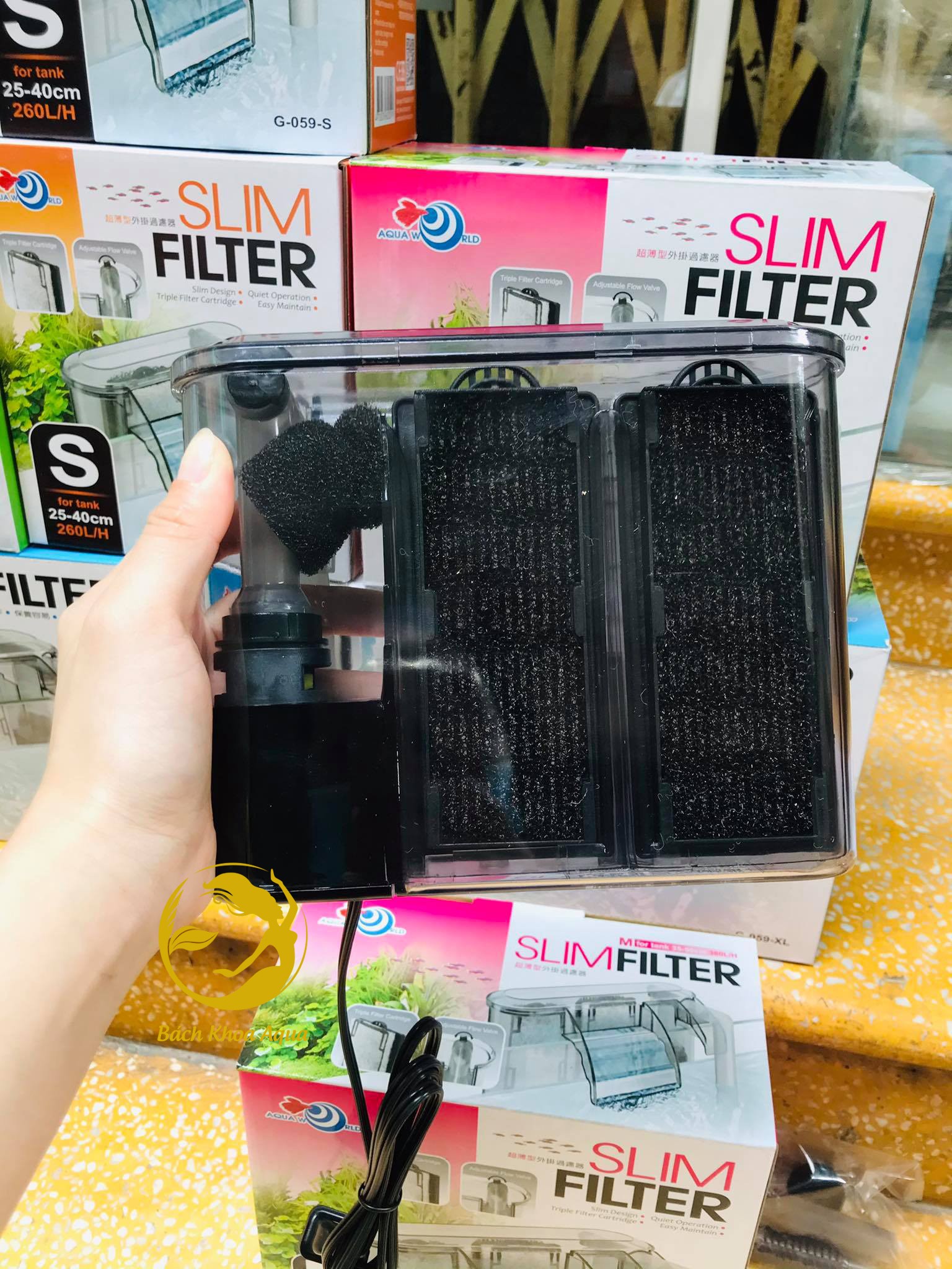 Lọc thác Aqua world slim filter G-059 S-M-L-XL